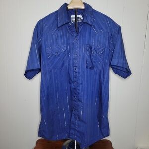 Panhandle Slim Ranch & Town Blue Gold Metallic Stripe Western Snap Button Shirt